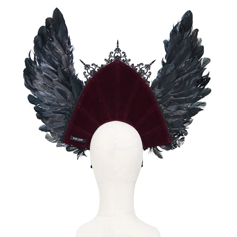 EVA LADY Women's Gothic Rose Feather Wing Headpiece