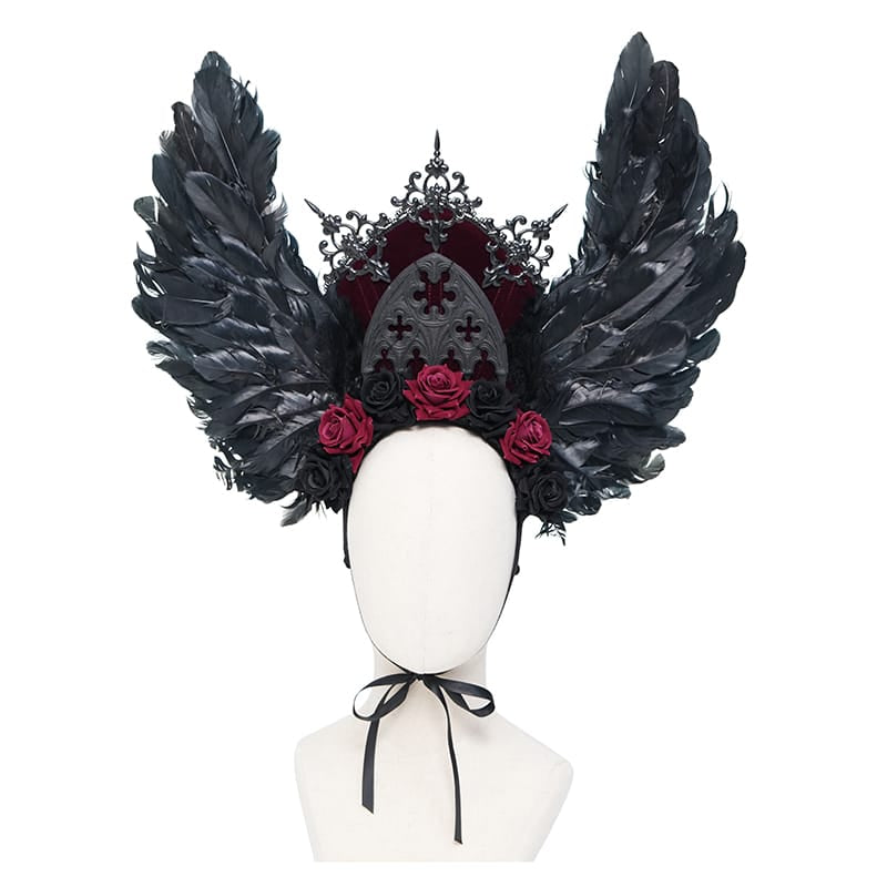 EVA LADY Women's Gothic Rose Feather Wing Headpiece
