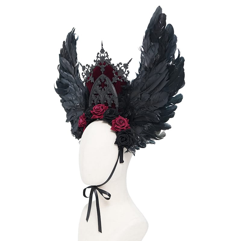 EVA LADY Women's Gothic Rose Feather Wing Headpiece