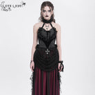 EVA LADY Women's Gothic Rose Heart Lace Splice Halterneck Shirt Black