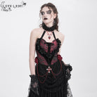EVA LADY Women's Gothic Rose Heart Lace Splice Halterneck Shirt Red