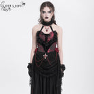 EVA LADY Women's Gothic Rose Heart Lace Splice Halterneck Shirt Red