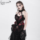 EVA LADY Women's Gothic Rose Heart Lace Splice Halterneck Shirt Red