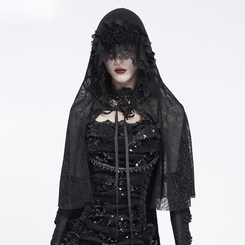 EVA LADY Women's Gothic Rose Hooded Mesh Cape