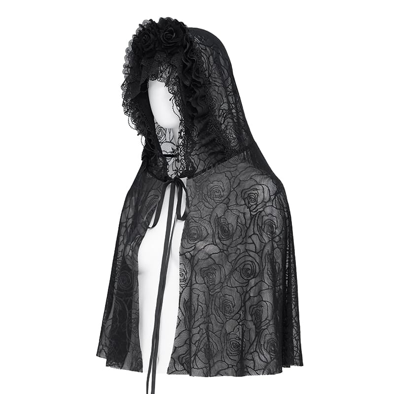 EVA LADY Women's Gothic Rose Hooded Mesh Cape