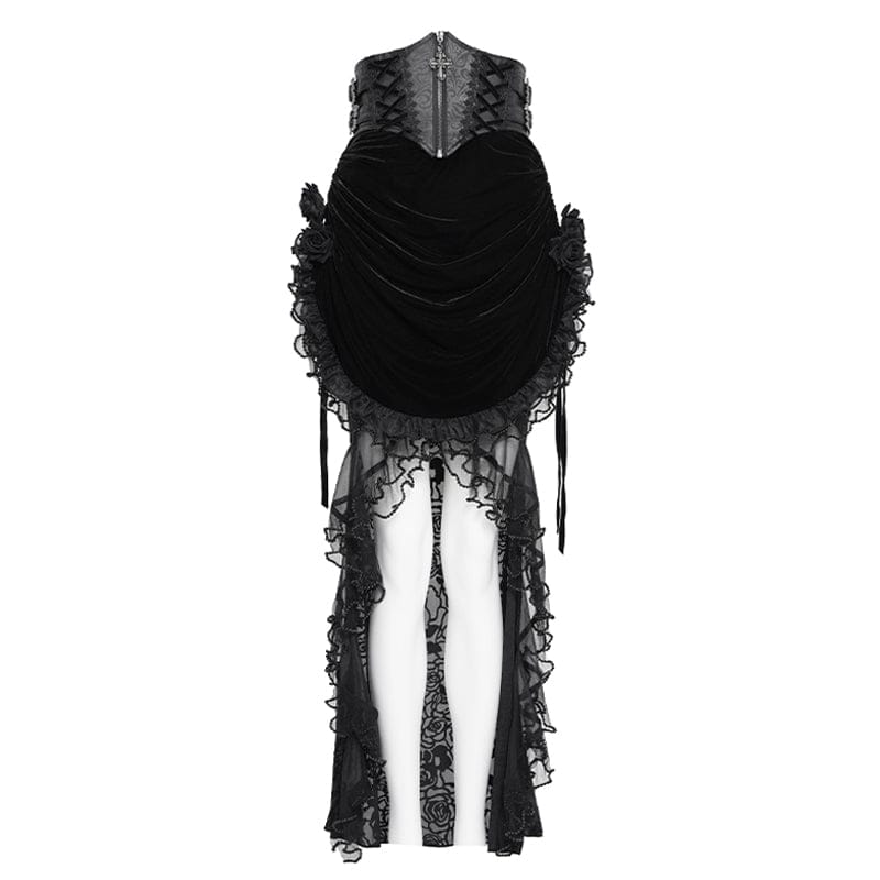 EVA LADY Women's Gothic Rose Lace-up Irregular Hem Skirt Black