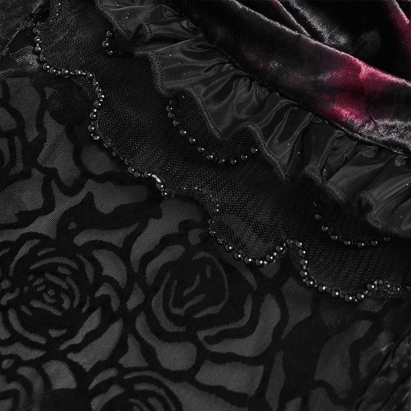 EVA LADY Women's Gothic Rose Lace-up Irregular Hem Skirt Black-Red