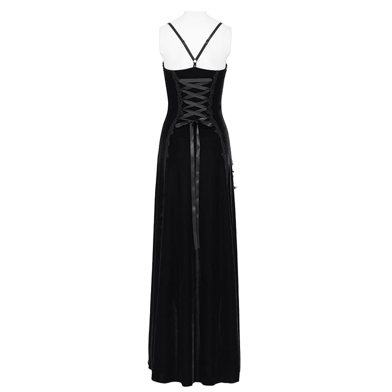 EVA LADY Women's Gothic Rose Lace-up Ruched High-Low Velvet Slip Dress