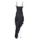 EVA LADY Women's Gothic Rose Ruffle Beaded Fringe Asymmetric Slip Dress