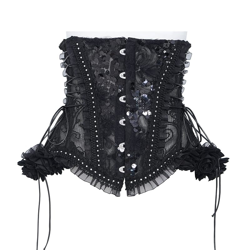 EVA LADY Women's Gothic Rose Ruffle Front Busk Lace‑up Underbust Corset