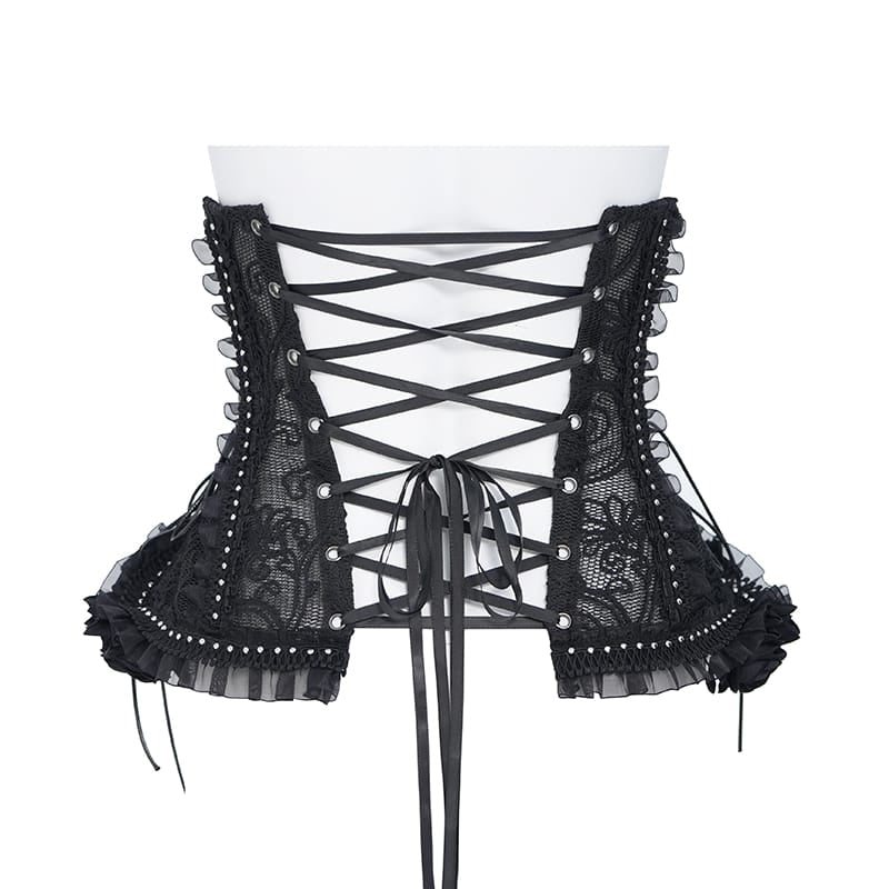 EVA LADY Women's Gothic Rose Ruffle Front Busk Lace‑up Underbust Corset