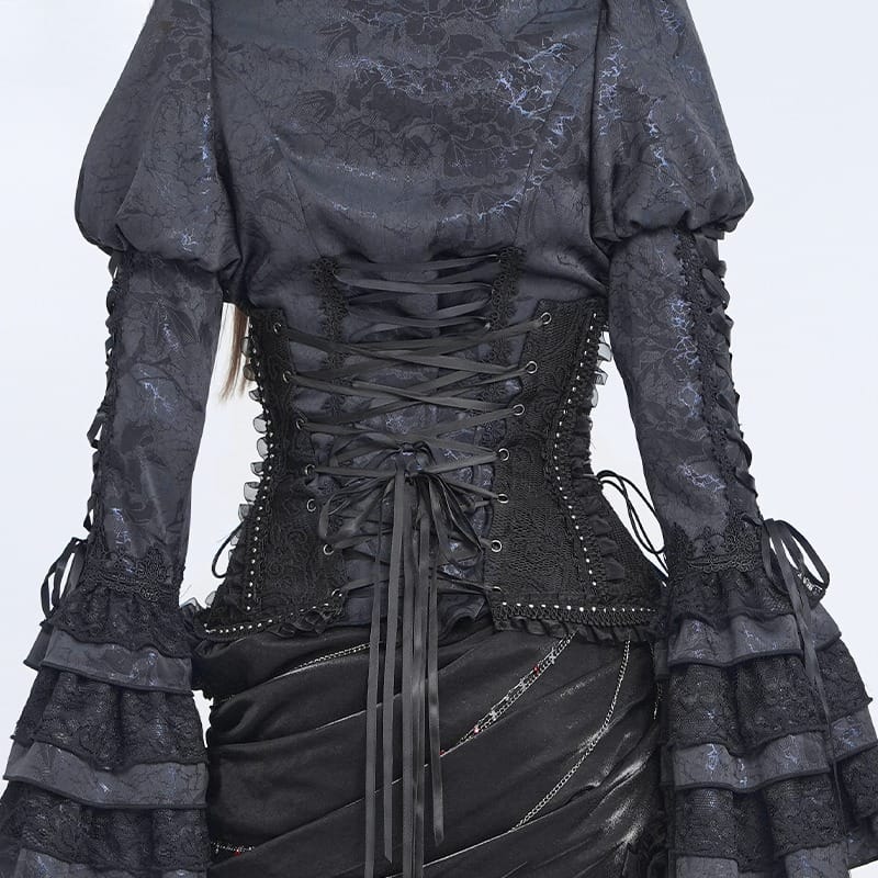 EVA LADY Women's Gothic Rose Ruffle Front Busk Lace‑up Underbust Corset