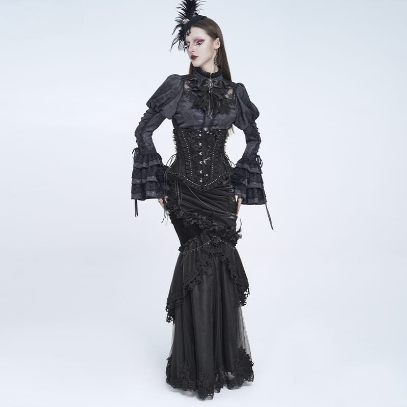 EVA LADY Women's Gothic Rose Ruffle Front Busk Lace‑up Underbust Corset