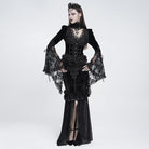 EVA LADY Women's Gothic Rose Ruffle Ruched Mermaid Long Skirt Black