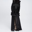 EVA LADY Women's Gothic Rose Ruffle Ruched Mermaid Long Skirt Black