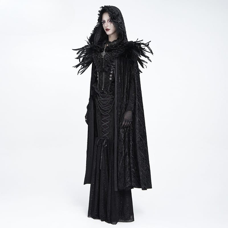 EVA LADY Women's Gothic Rose Ruffle Tassel Flare Sleeve Velvet Cape