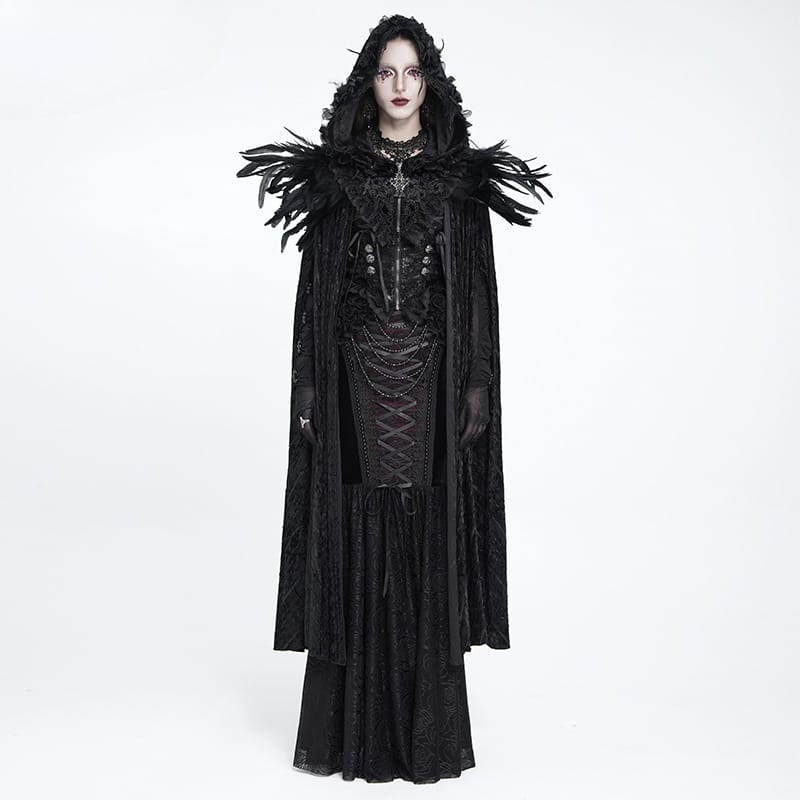 EVA LADY Women's Gothic Rose Ruffle Tassel Flare Sleeve Velvet Cape