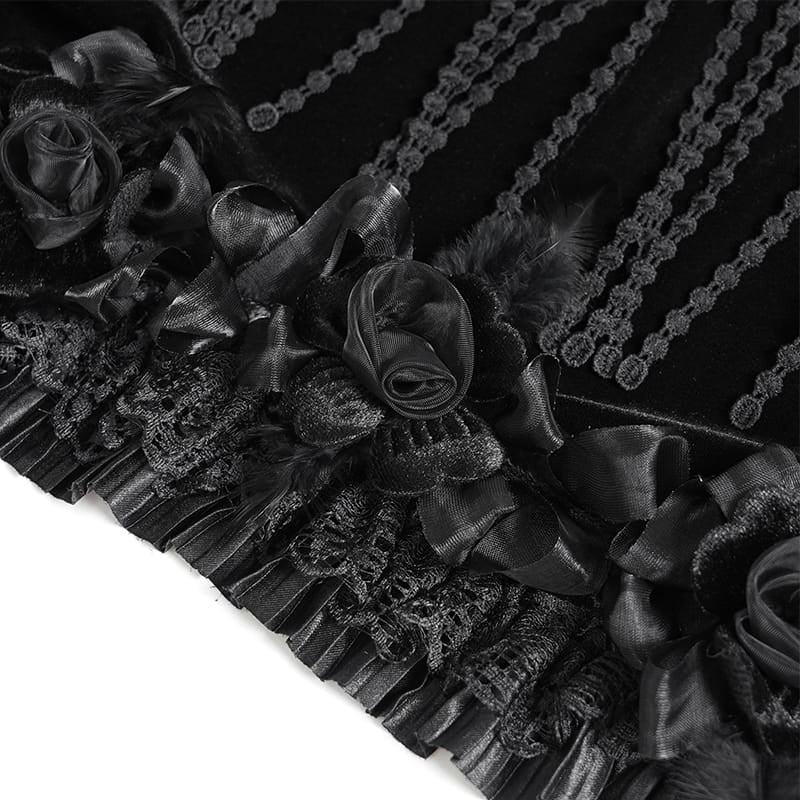 EVA LADY Women's Gothic Rose Ruffle Tassel Flare Sleeve Velvet Cape