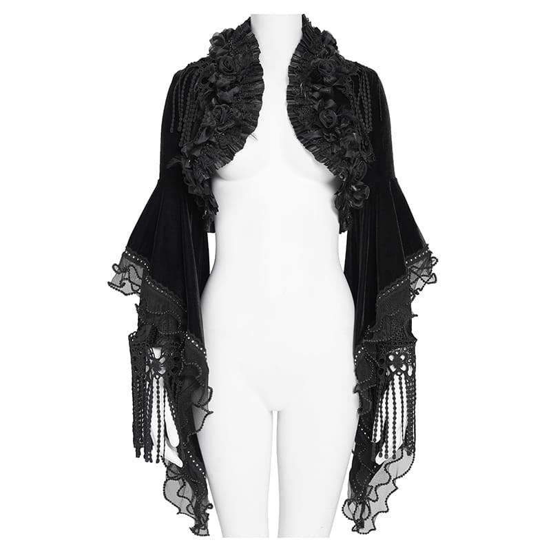 EVA LADY Women's Gothic Rose Ruffle Tassel Flare Sleeve Velvet Cape