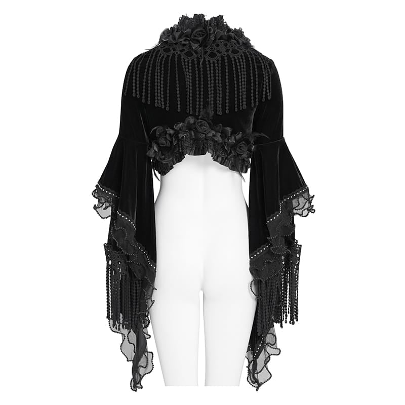 EVA LADY Women's Gothic Rose Ruffle Tassel Flare Sleeve Velvet Cape