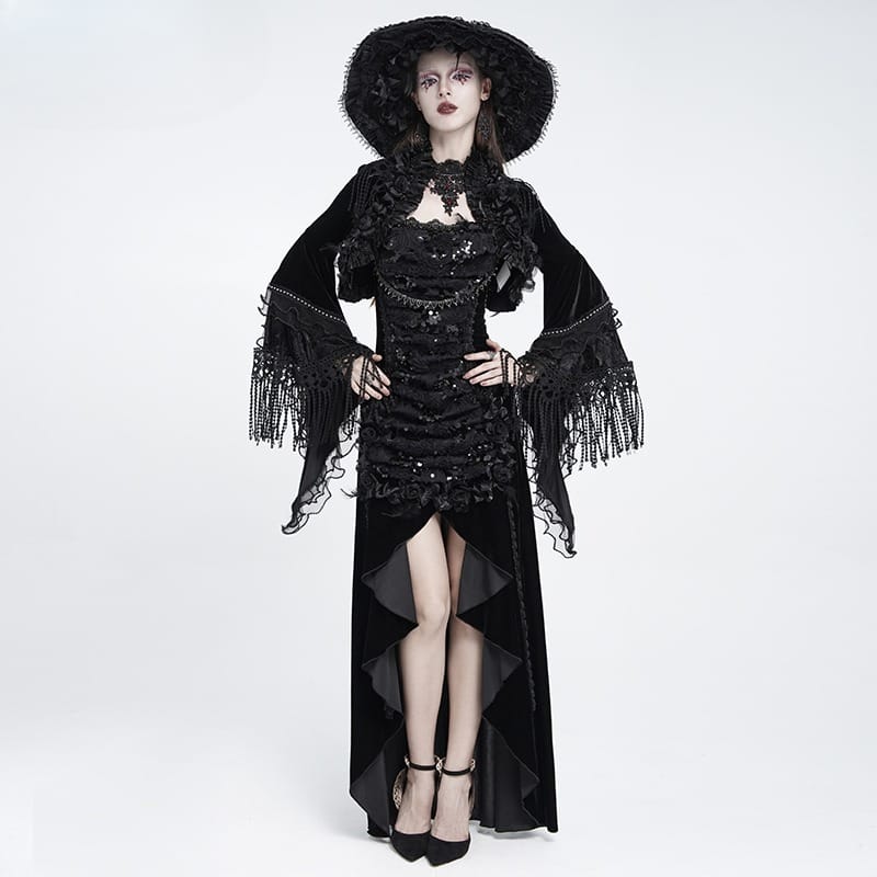 EVA LADY Women's Gothic Rose Ruffle Tassel Flare Sleeve Velvet Cape