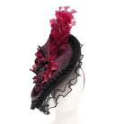 EVA LADY Women's Gothic Rose Ruffled Feathered Hat Black-red