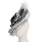 EVA LADY Women's Gothic Rose Ruffled Feathered Hat White-grey