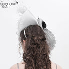 EVA LADY Women's Gothic Rose Ruffled Feathered Hat White-grey