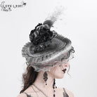 EVA LADY Women's Gothic Rose Ruffled Feathered Hat White-grey