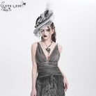 EVA LADY Women's Gothic Rose Ruffled Feathered Hat White-grey