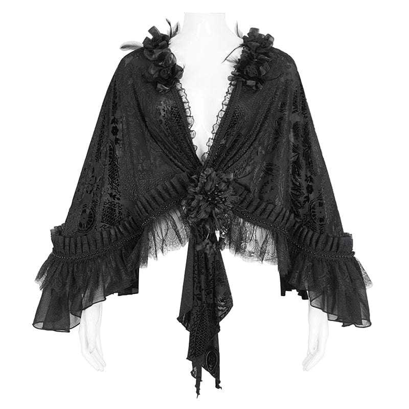 EVA LADY Women's Gothic Rose Ruffled Lace Cape