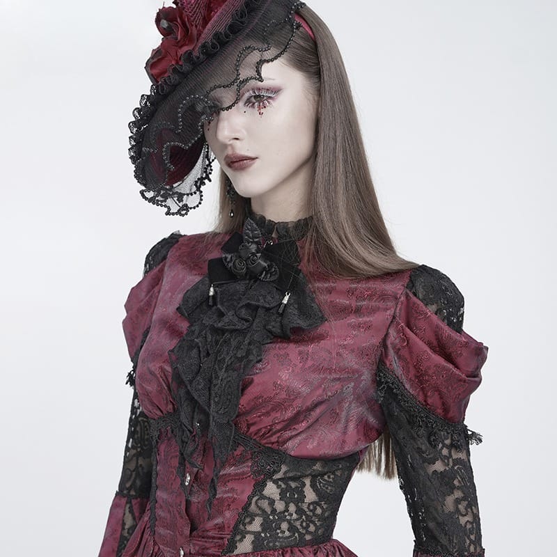 EVA LADY Women's Gothic Rose Ruffled Lace Jabot