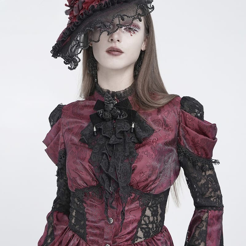 EVA LADY Women's Gothic Rose Ruffled Lace Jabot
