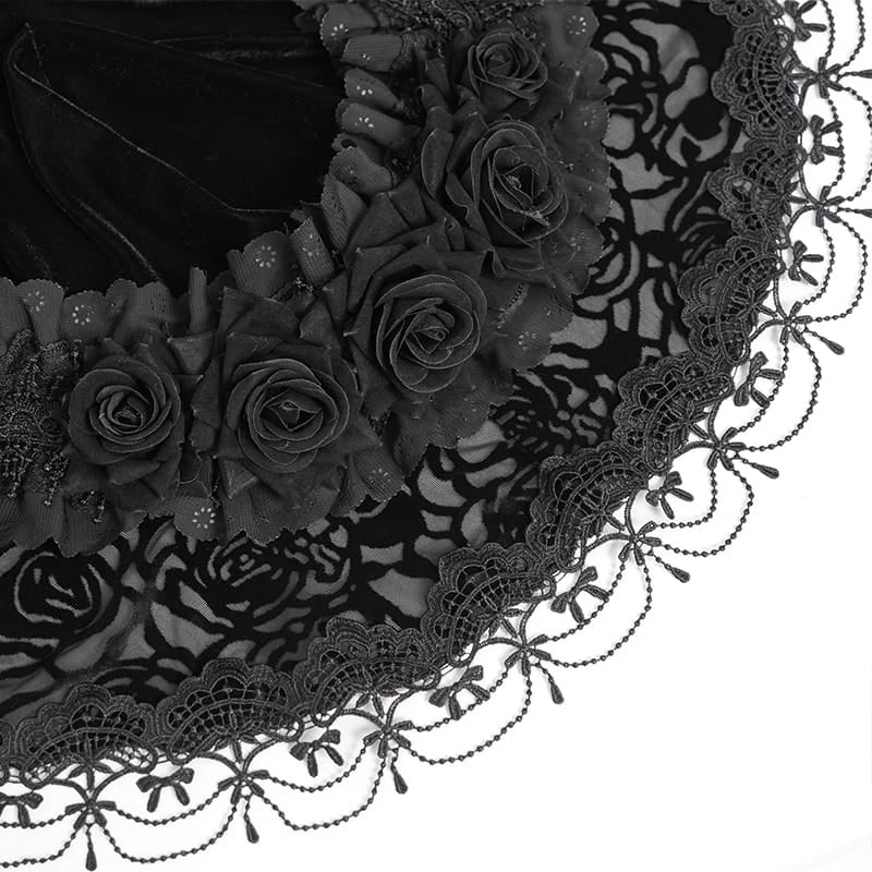EVA LADY Women's Gothic Rose Ruffled Lace Trim Tassel Hooded Cape