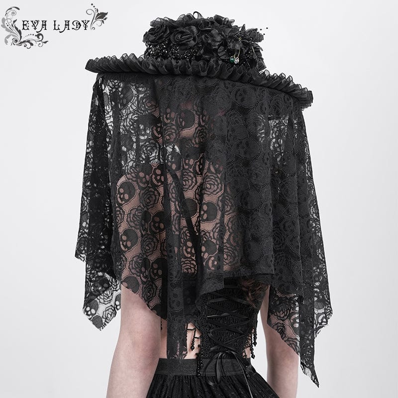 Cappello da donna EVA LADY in maglia con teschio e rose arricciate in stile gotico