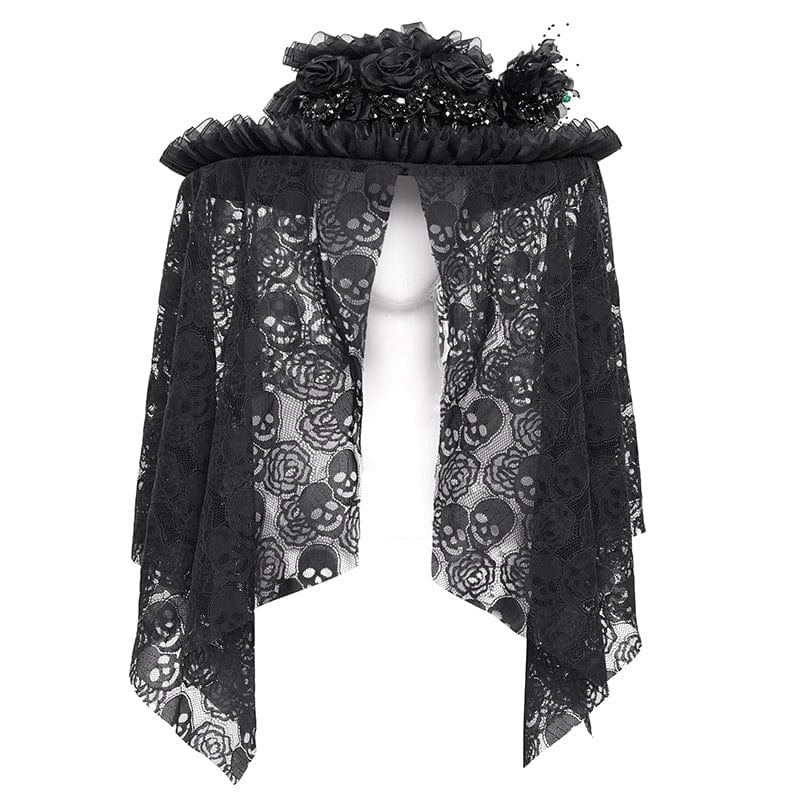 Cappello da donna EVA LADY in maglia con teschio e rose arricciate in stile gotico