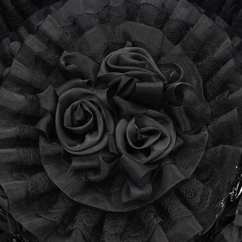 Cappello da donna EVA LADY in maglia con teschio e rose arricciate in stile gotico