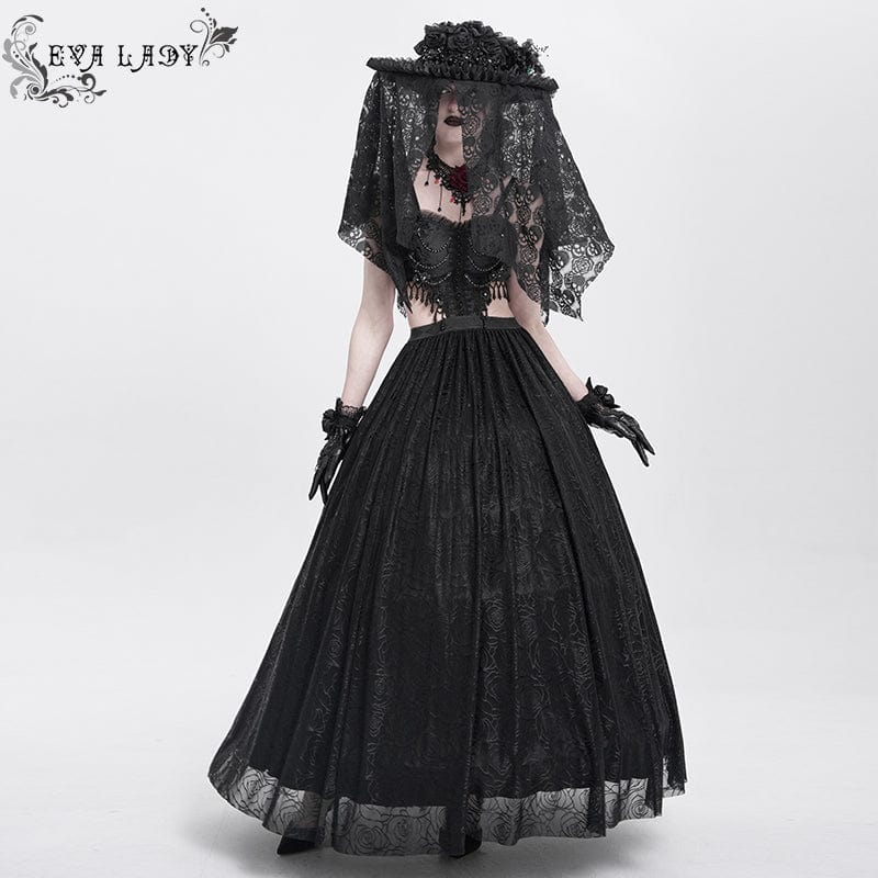 Cappello da donna EVA LADY in maglia con teschio e rose arricciate in stile gotico