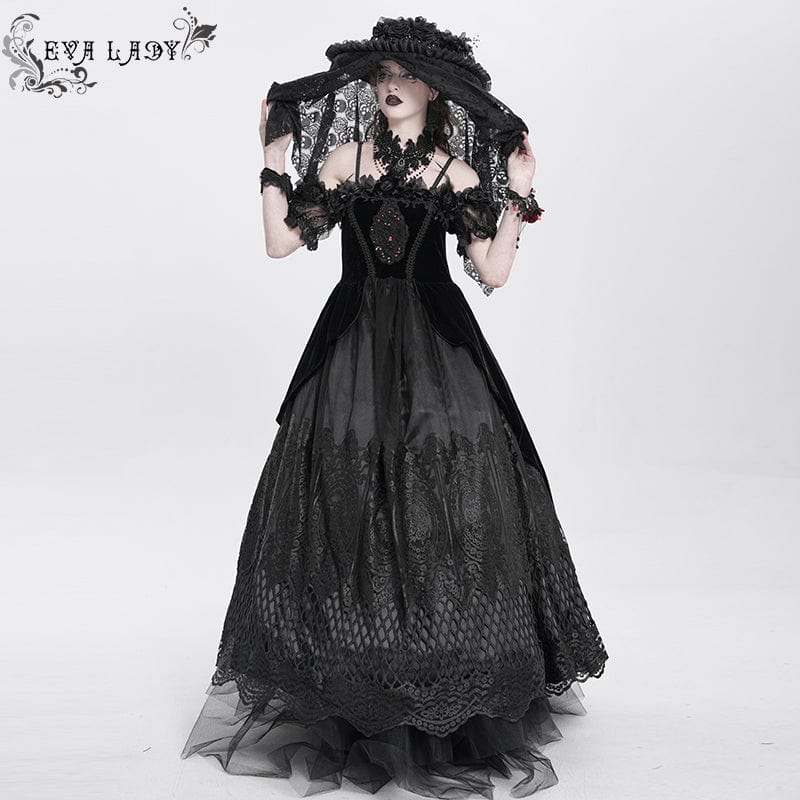 Cappello da donna EVA LADY in maglia con teschio e rose arricciate in stile gotico