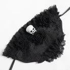 EVA LADY Women's Gothic Rose Skull Lace Ruffle Drawstring Pouch Handbag Black