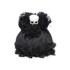 EVA LADY Women's Gothic Rose Skull Lace Ruffle Drawstring Pouch Handbag Black