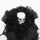 EVA LADY Women's Gothic Rose Skull Lace Ruffle Drawstring Pouch Handbag Black