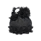 EVA LADY Women's Gothic Rose Skull Lace Ruffle Drawstring Pouch Handbag Black