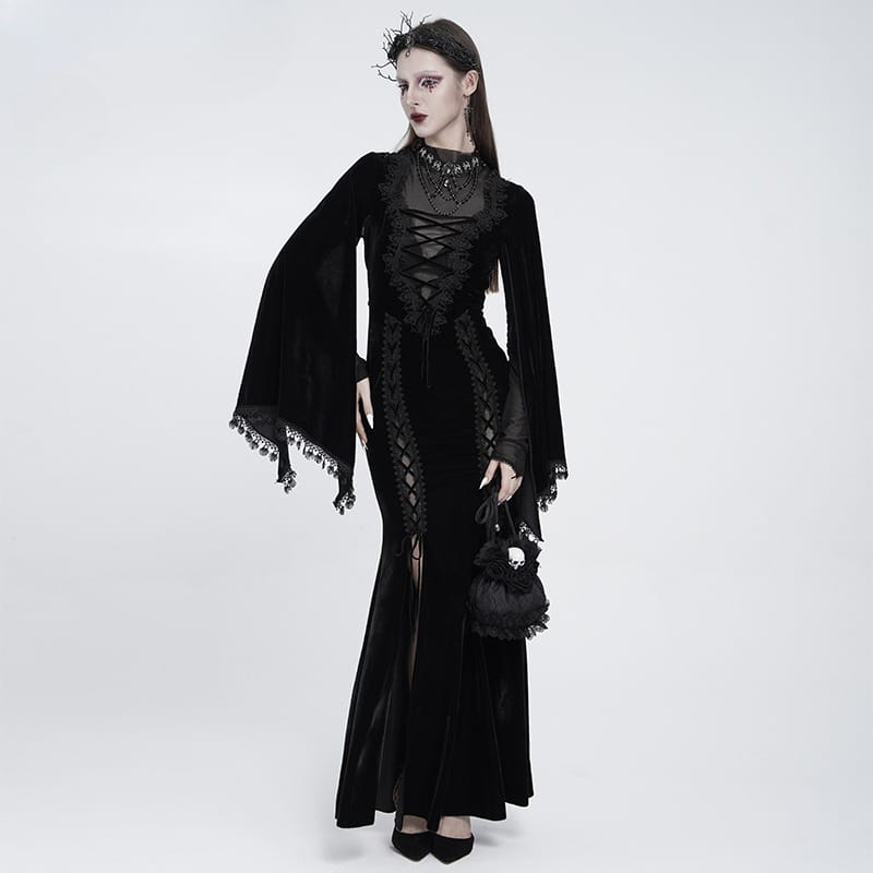 EVA LADY Women's Gothic Rose Skull Lace Ruffle Drawstring Pouch Handbag Black