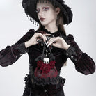 EVA LADY Women's Gothic Rose Skull Lace Ruffle Drawstring Pouch Handbag Red