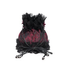 EVA LADY Women's Gothic Rose Skull Lace Ruffle Drawstring Pouch Handbag Red