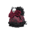 EVA LADY Women's Gothic Rose Skull Lace Ruffle Drawstring Pouch Handbag Red