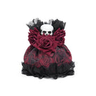 EVA LADY Women's Gothic Rose Skull Lace Ruffle Drawstring Pouch Handbag Red
