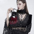EVA LADY Women's Gothic Rose Skull Lace Ruffle Drawstring Pouch Handbag Red