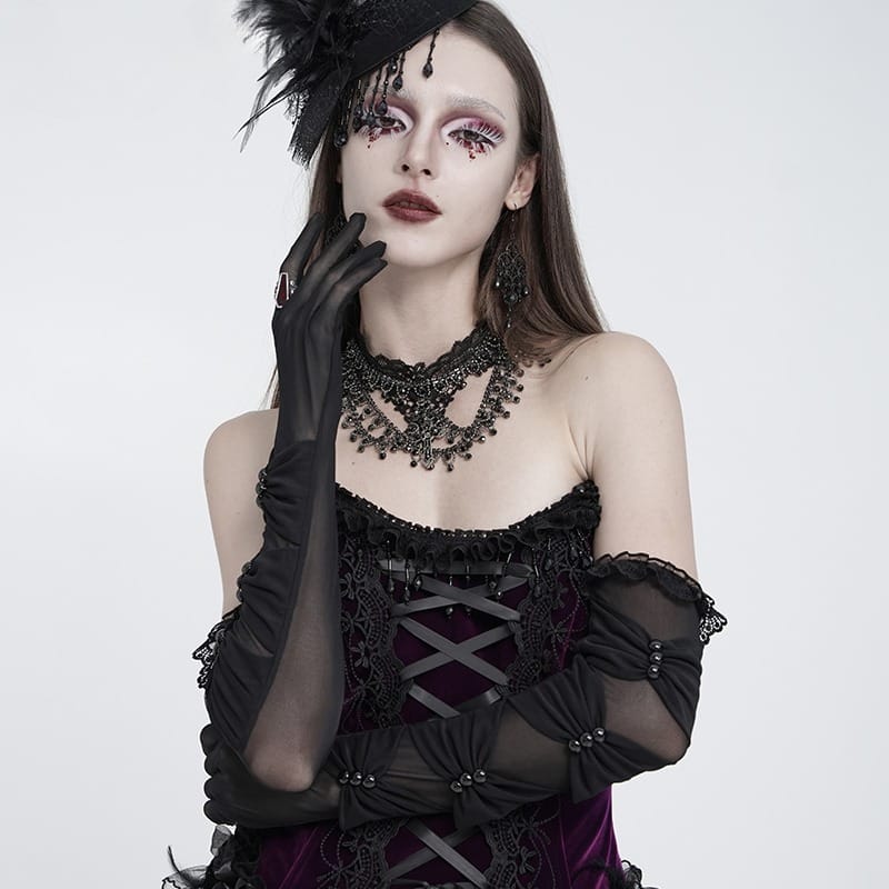 EVA LADY Women's Gothic Ruched Mesh Long Gloves